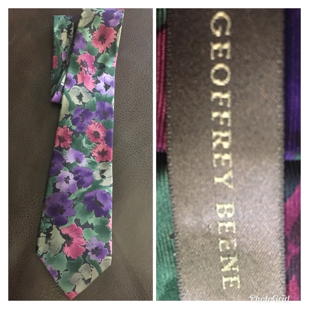 Geoffrey Beene Neck Tie - Green/Purple Floral